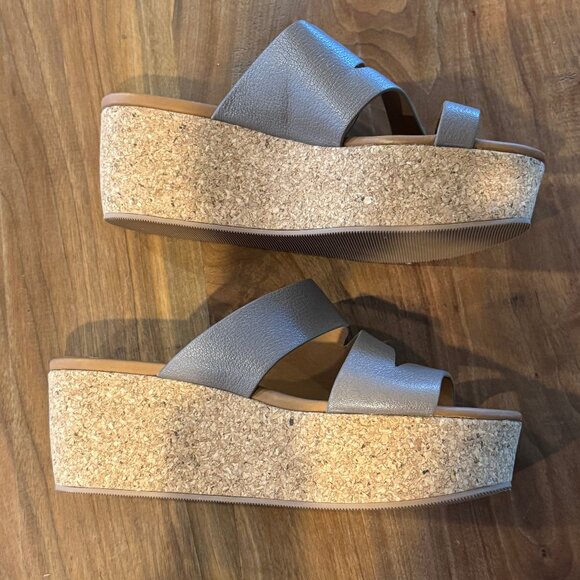 See By Chloe Dania Leather Cork Wedge Platform Sandals Pebble Gray Taupe - Picture 2 of 8